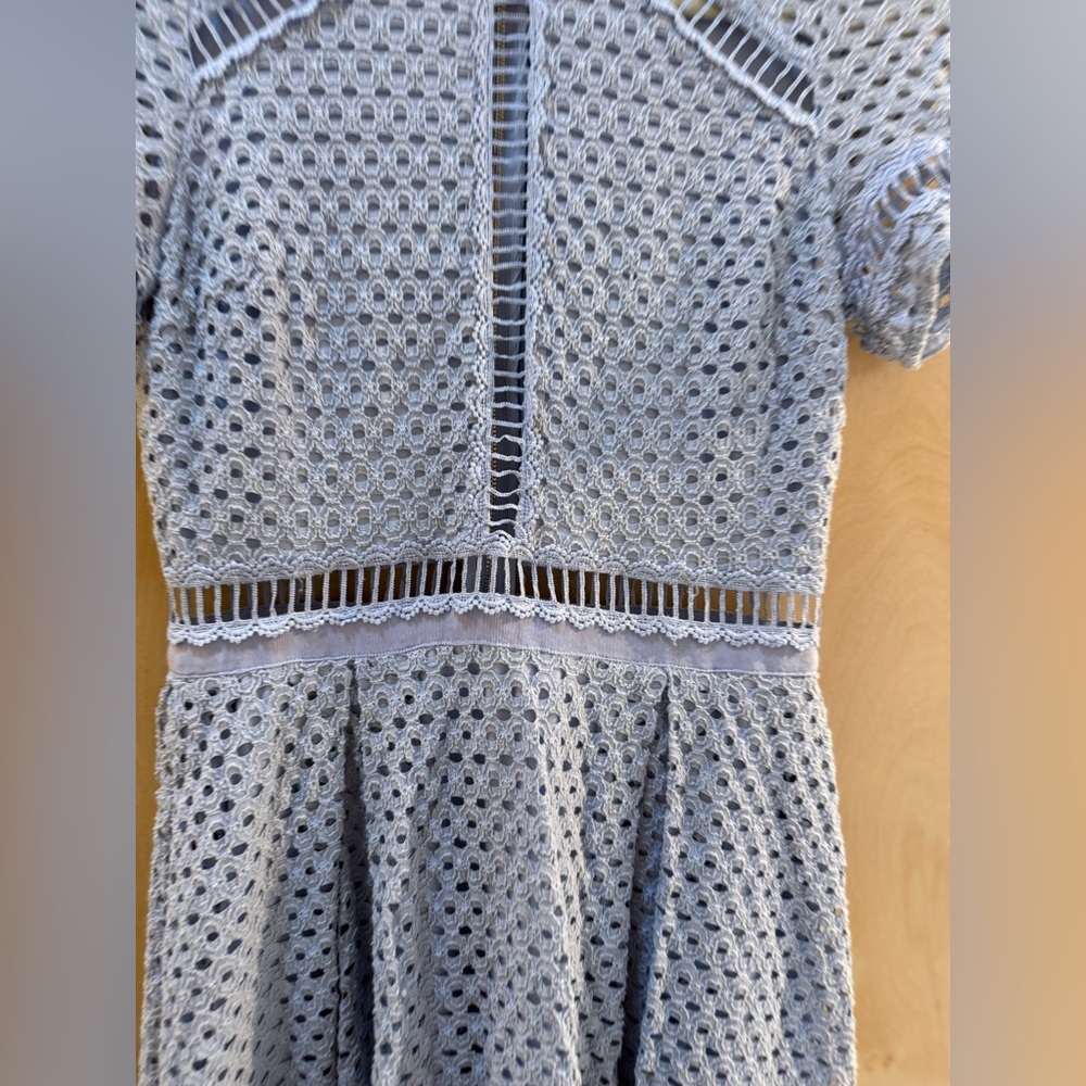 Aqua Blue Lace Dress with Crochet Detailing - Picture 6 of 14